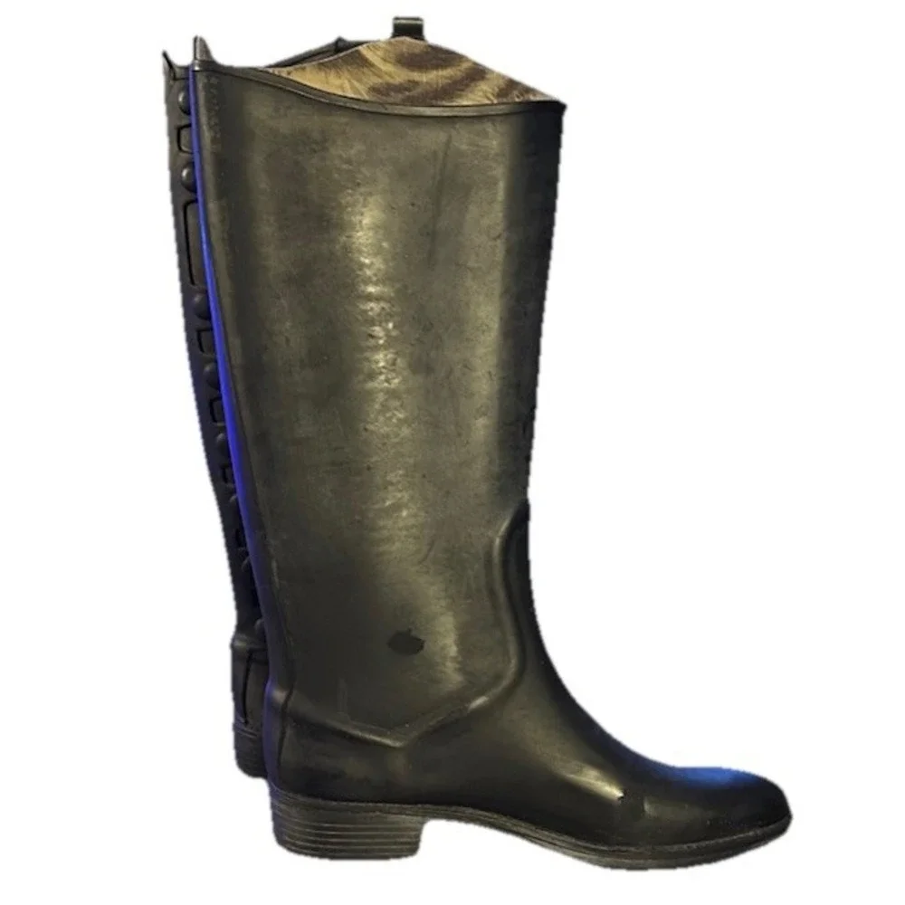 Sam Edelman Womens Ximon Tall Rubber Rain Boots Black Size 9M Pull-on Waterproof